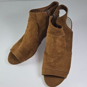 Ana A New Approach Brown Suede Perforated Peep Toe Ankle Booties Heels Size 11